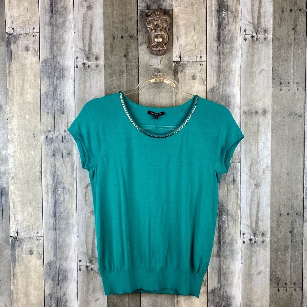 Nwt Lafayette 148 New York Chain Link Scoop Neck Short Sleeve Sweater Size Small